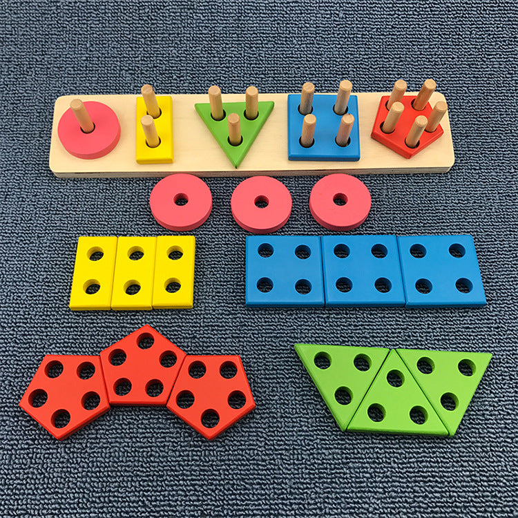 5 Column Wooden Geometric Shape Sorter Montessori Toy