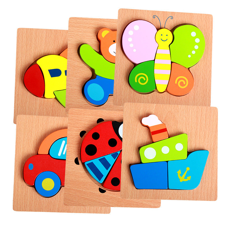 Basic Kids Starter Puzzle Various Designs Bear, Airplane, Butterfly, Bee, Ladybug, Boat Wooden Puzzle
