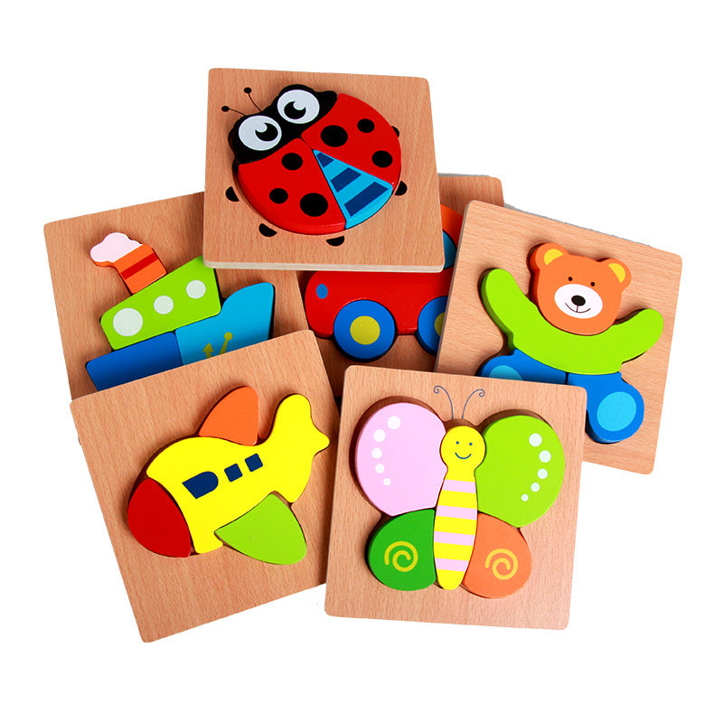 Basic Kids Starter Puzzle Various Designs Bear, Airplane, Butterfly, Bee, Ladybug, Boat Wooden Puzzle