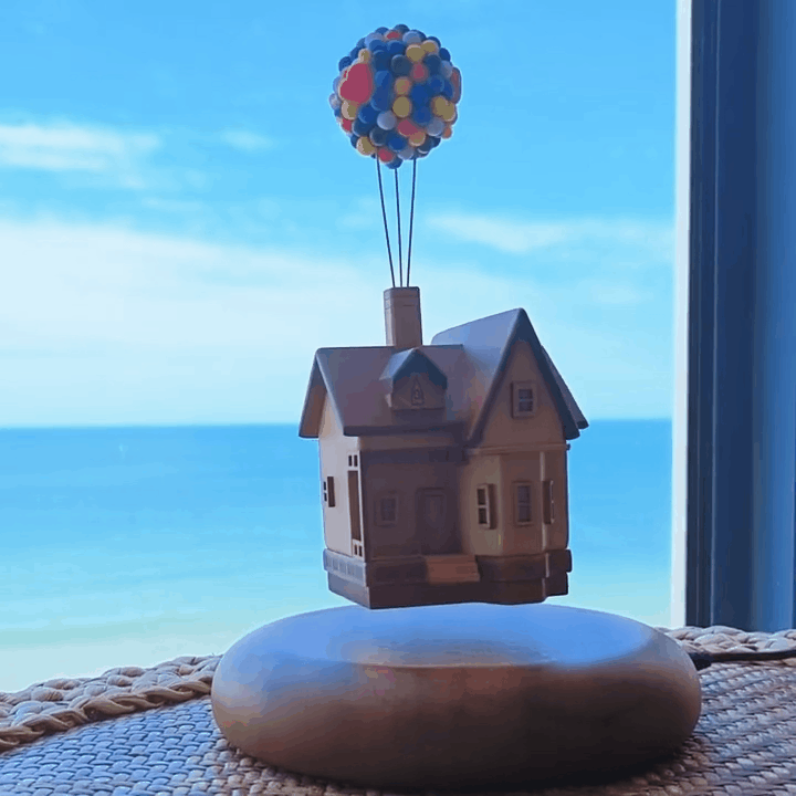 Up-Inspired Magnetic Levitating House Ornament – Floating Wooden Balloon House, Unique Home Decor Gift for Dreamers