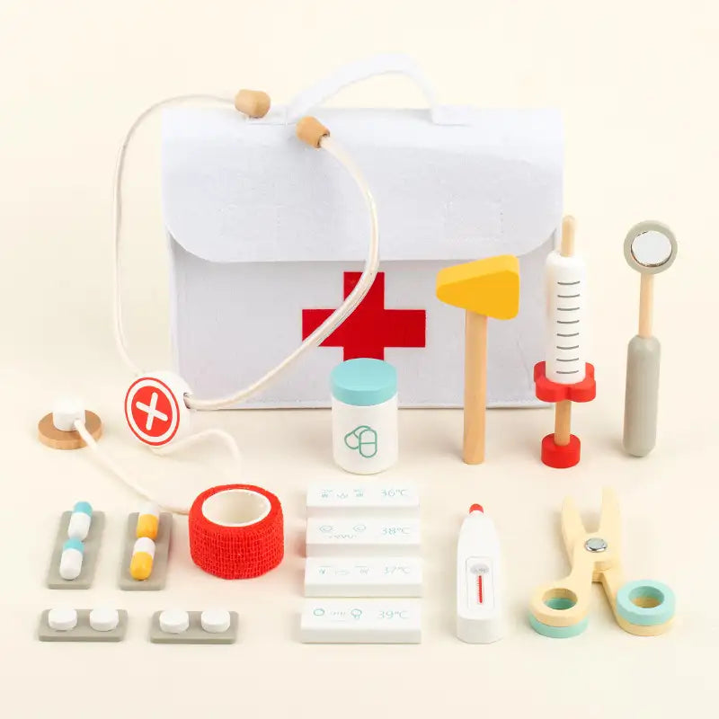 Kit Médico de Madera Montessori para Niños Pequeños – Set de Juguetes Médicos de Simulación