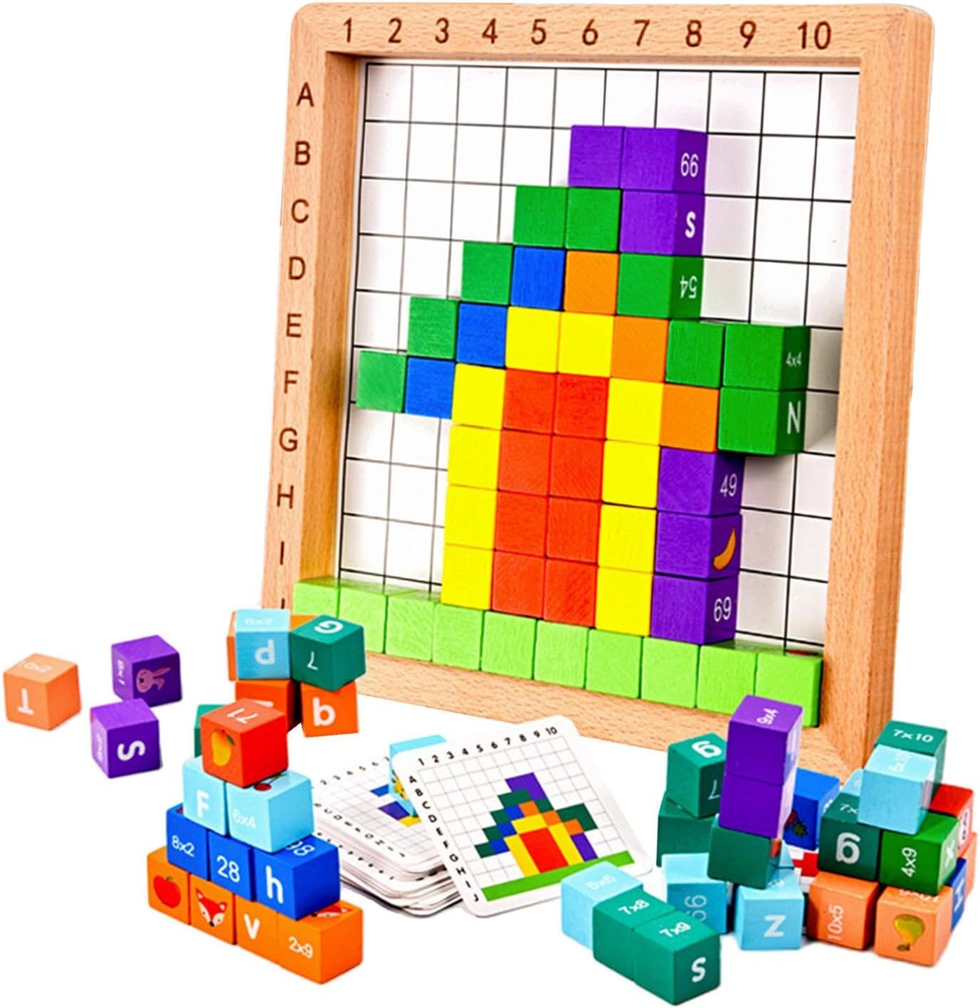 Wooden Multifunctional Number, Alphabet and Animals Pattern Blocks - 096