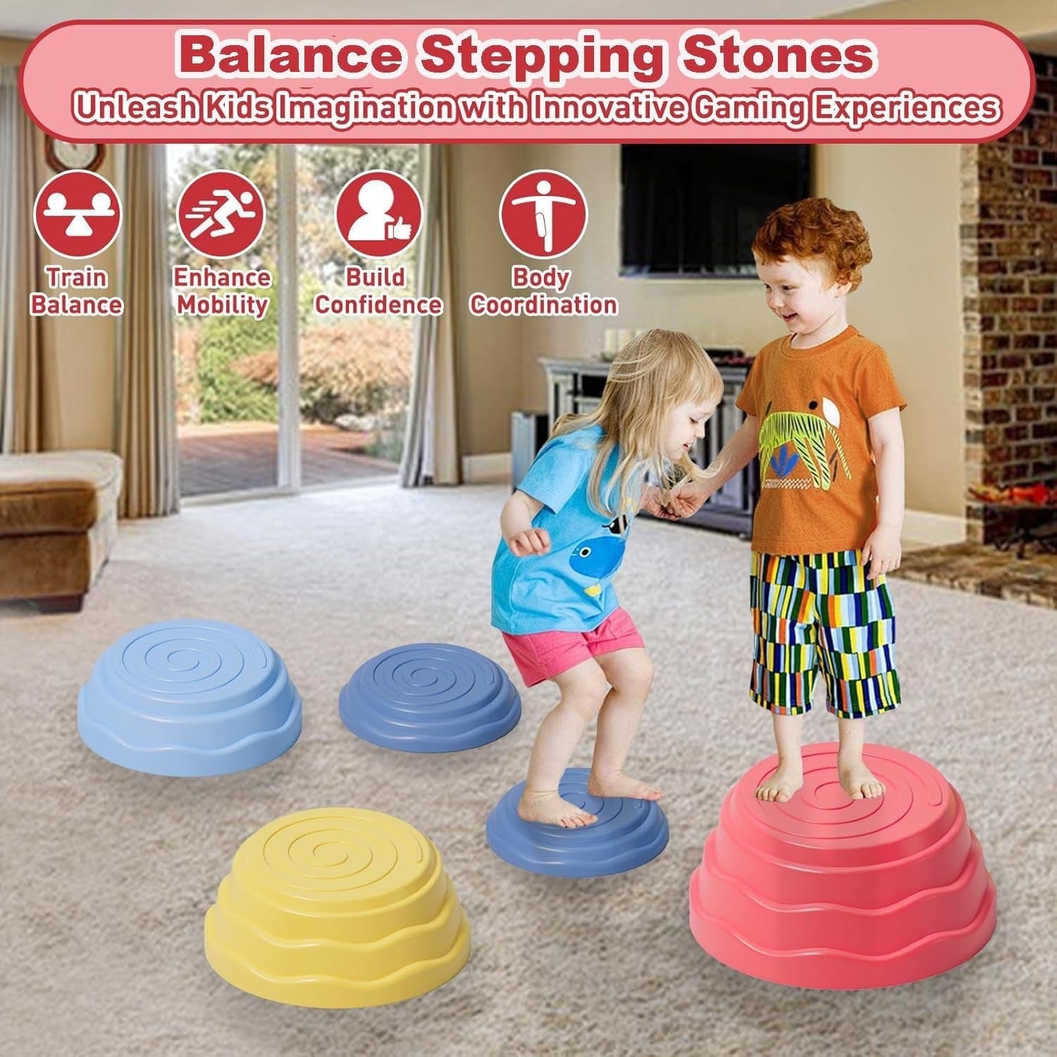 Stepping Stones for Kids Non-Slip Balance River Stones Sensory - 5 pieces