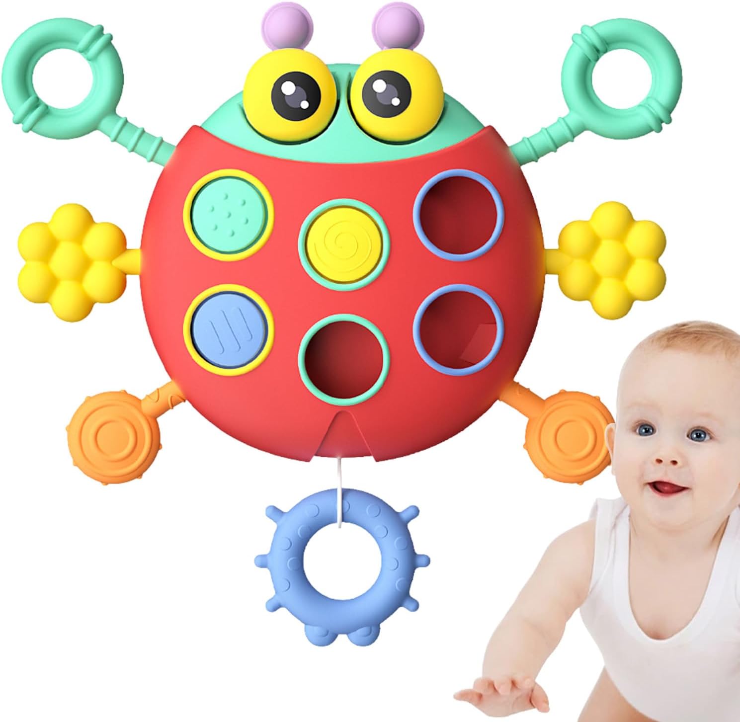 Cute Colorful Ladybug String Pull Sensory Rattle - 368