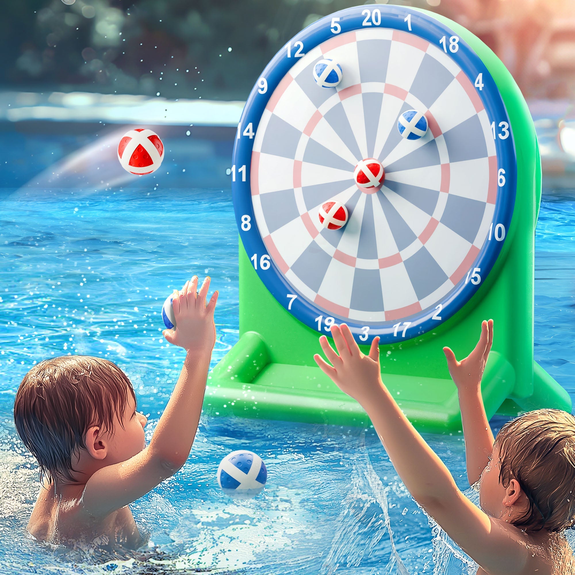 Kids Swimming Pool Toys, Inflatable Floating Dart Board Water Game (green)