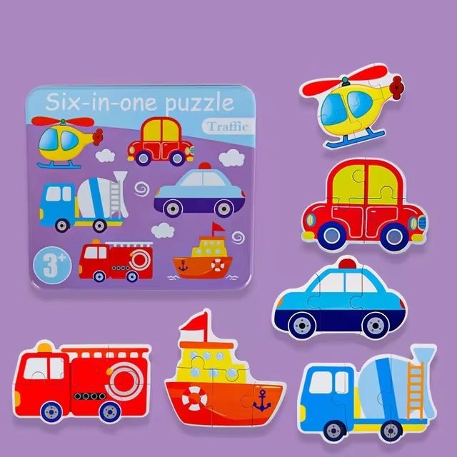 6in1 Jigsaw Puzzle with Number Transport Tin Box - 523