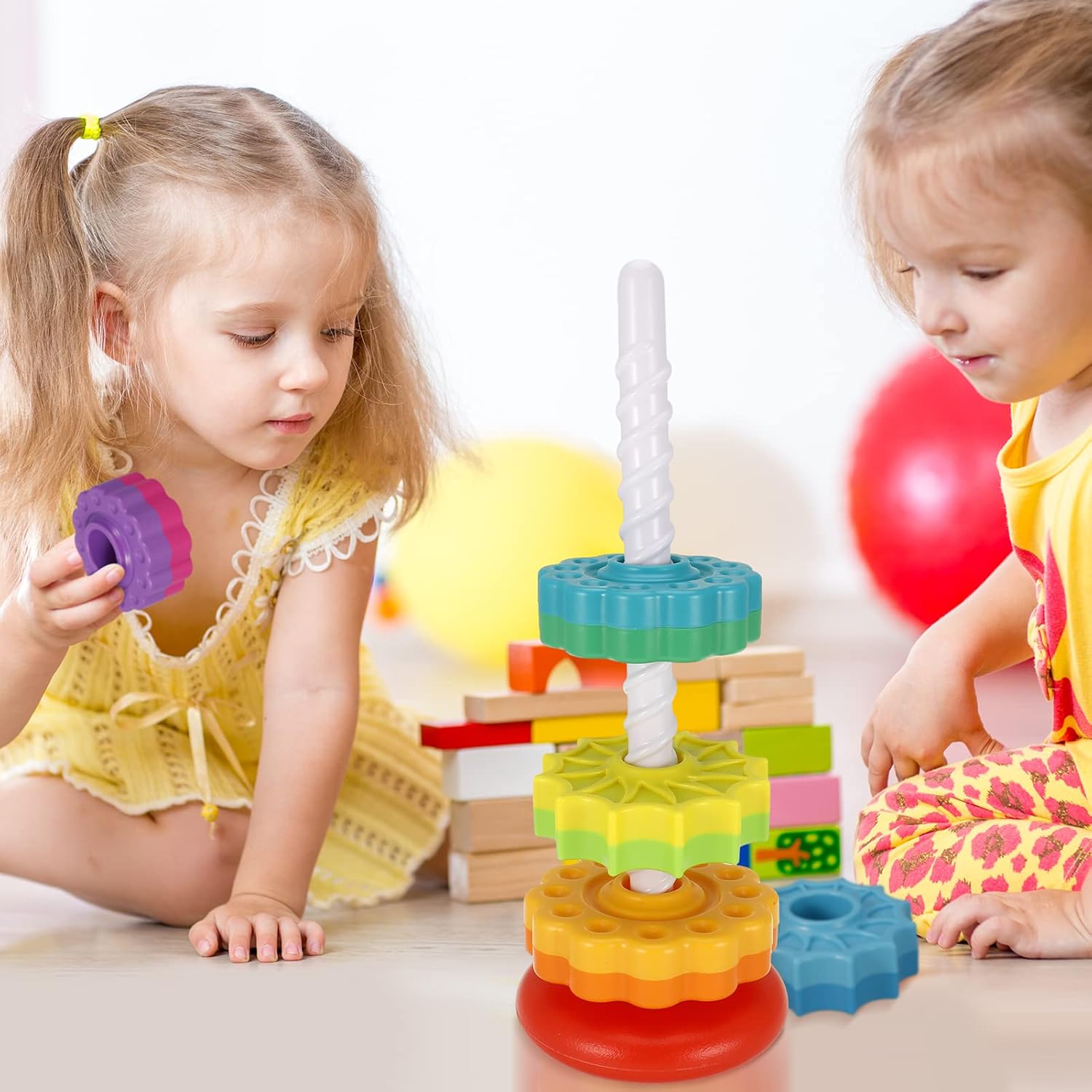 Sensory Spin Gears Stacking Five Rings Rainbow Tower - 403