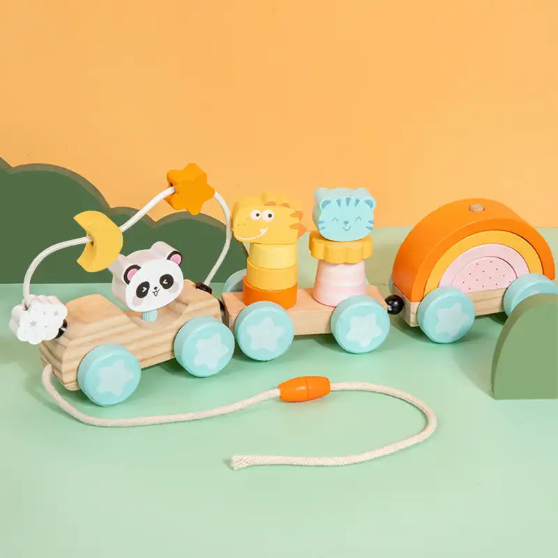 Jouet de train à tirer en bois Montessori pour les tout-petits – Jouet d'apprentissage éducatif