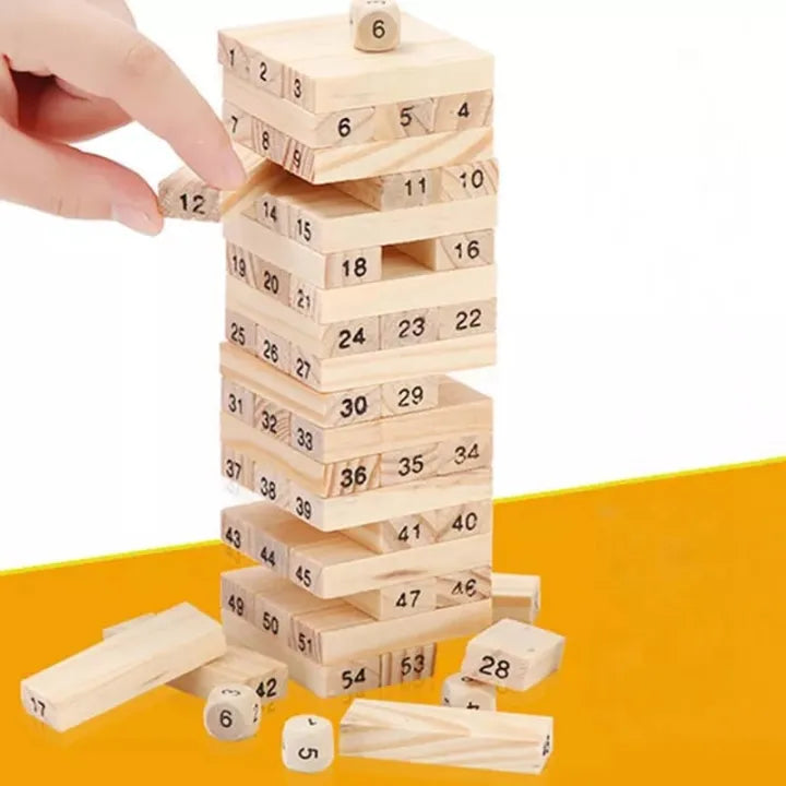 Wooden Number Jenga Puzzle with Dice