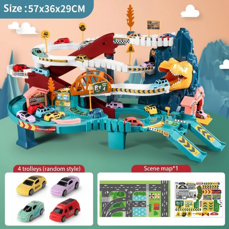 JurassicRun – Robuste et Éducatif – Circuit de Course Dinosaures avec Voitures