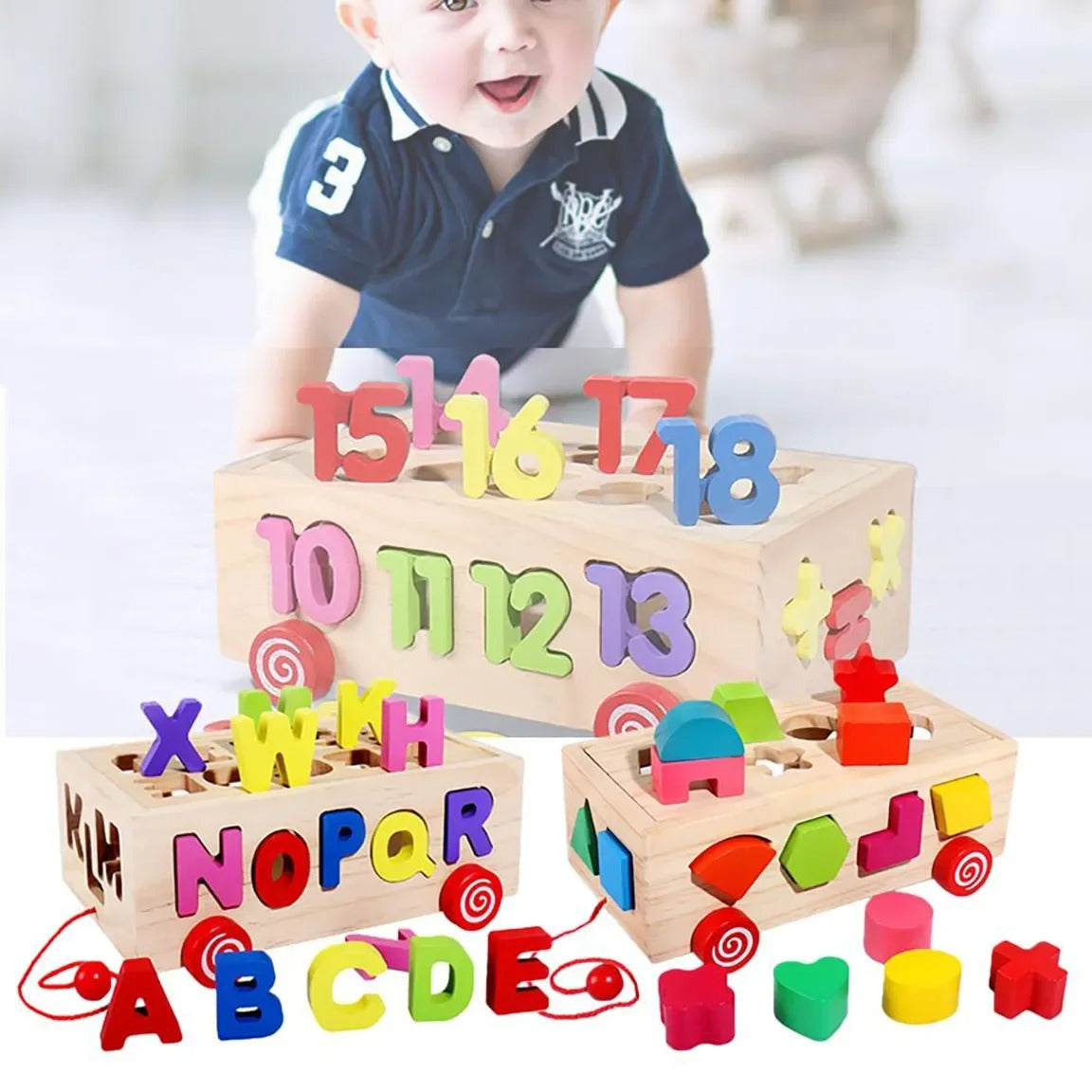 Wooden 3D Learning and Pulling Bus Cart - 874