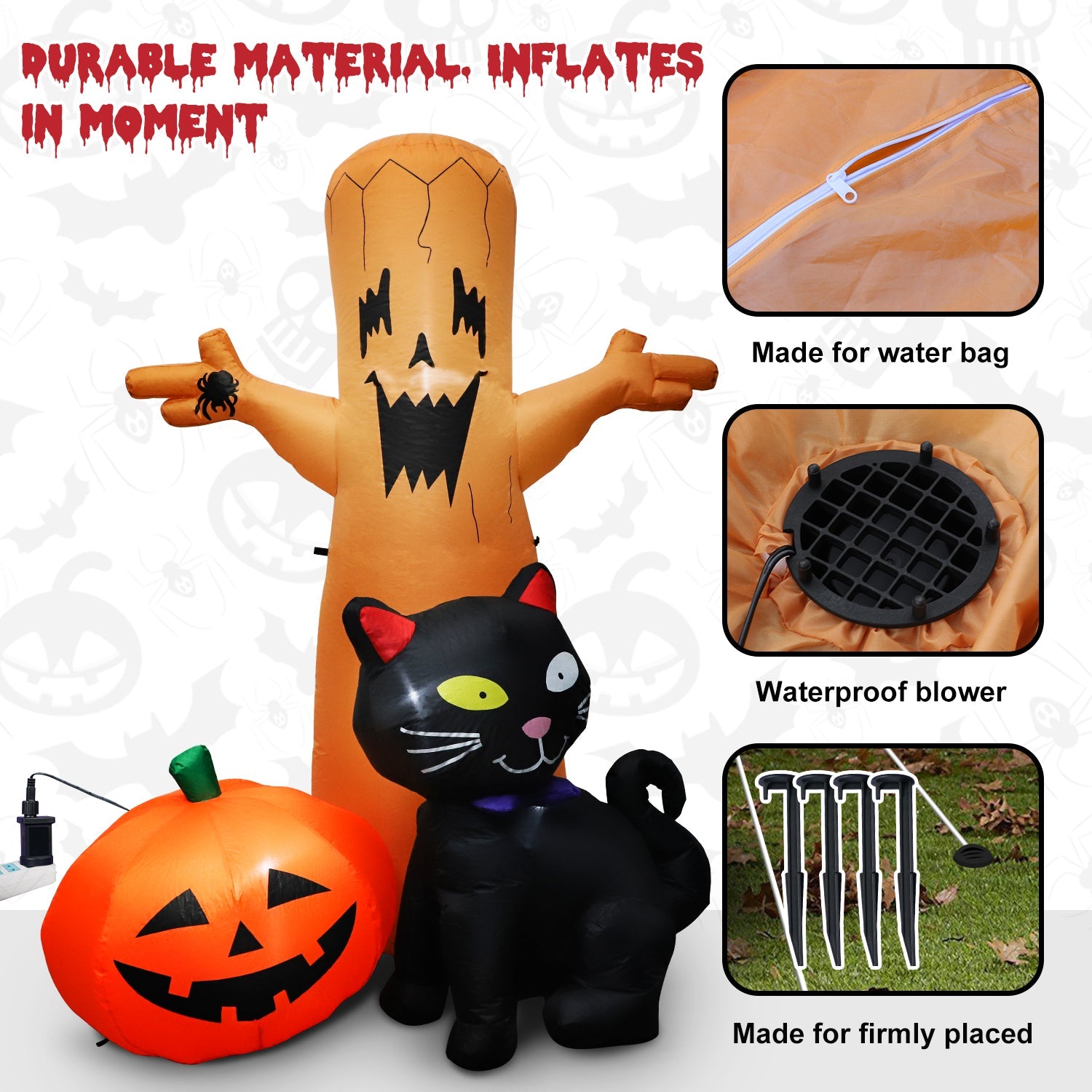8 FT Inflatable Halloween Outdoor Decoration Dead Tree, Pumpkin and Black Cat