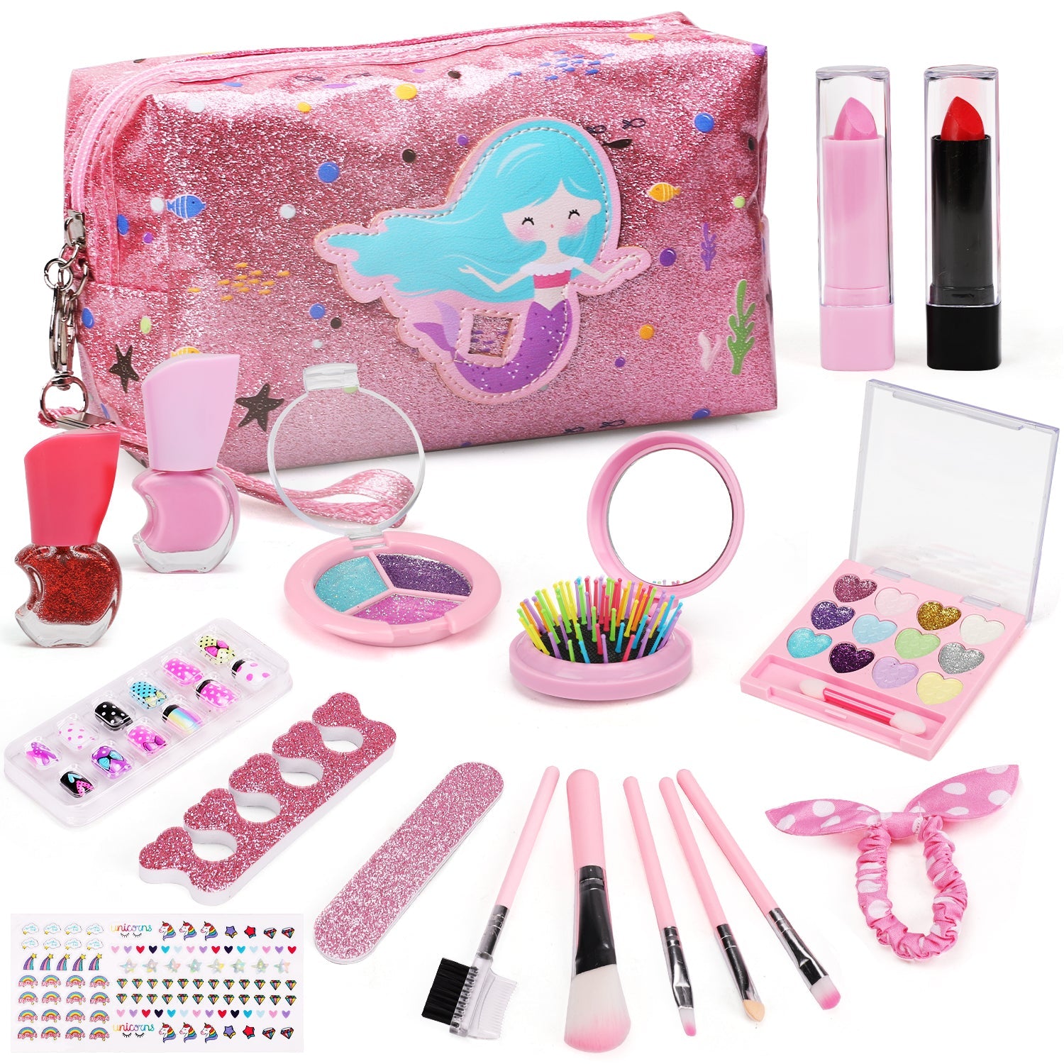 Fidtoy Mermaid Makeup Kit for Kids with Bag and Beauty Set