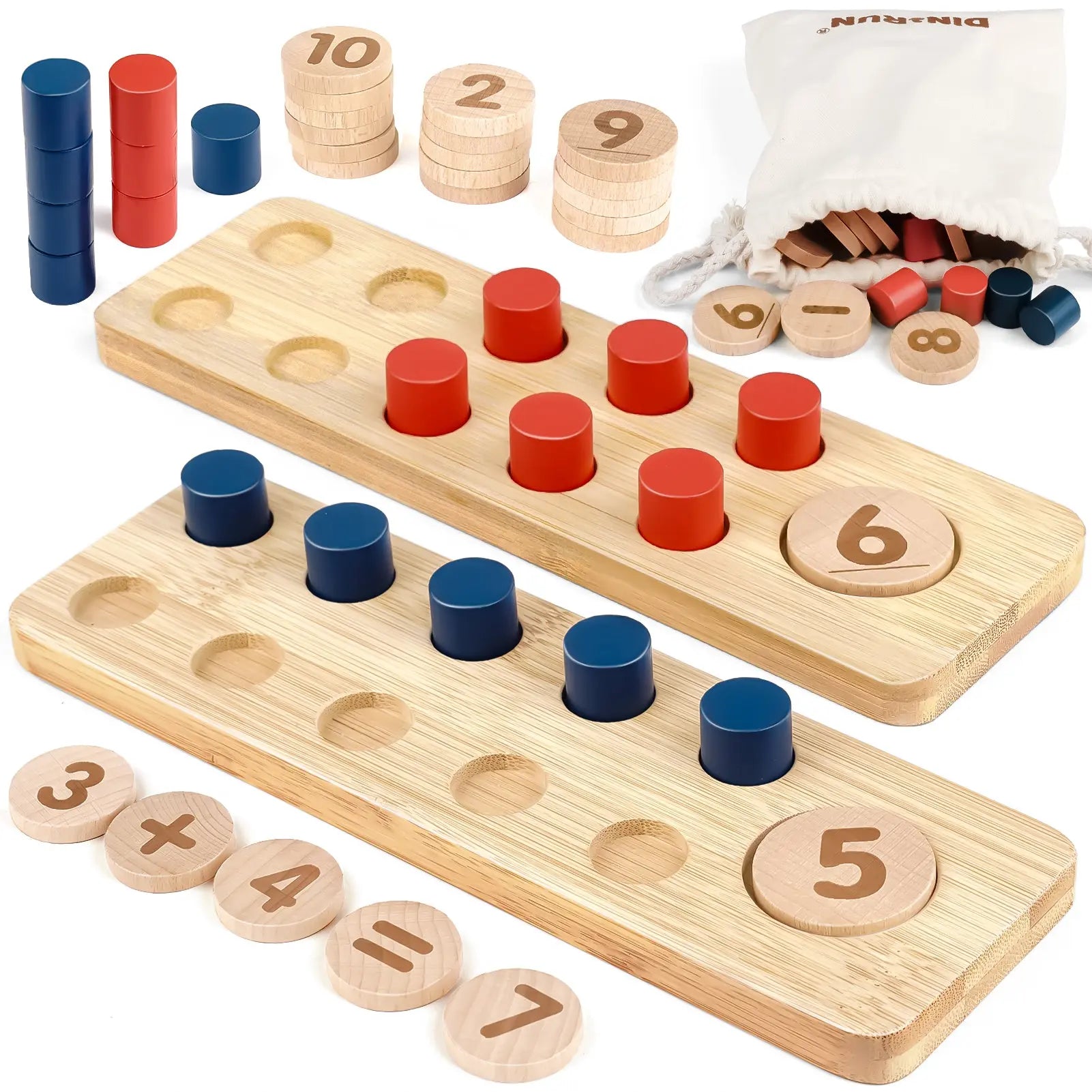 Fidtoy Juguete de Matemáticas de Madera para Niños Pequeños, Set de Aprendizaje de Conteo, Suma y Resta con Clavijas y Números