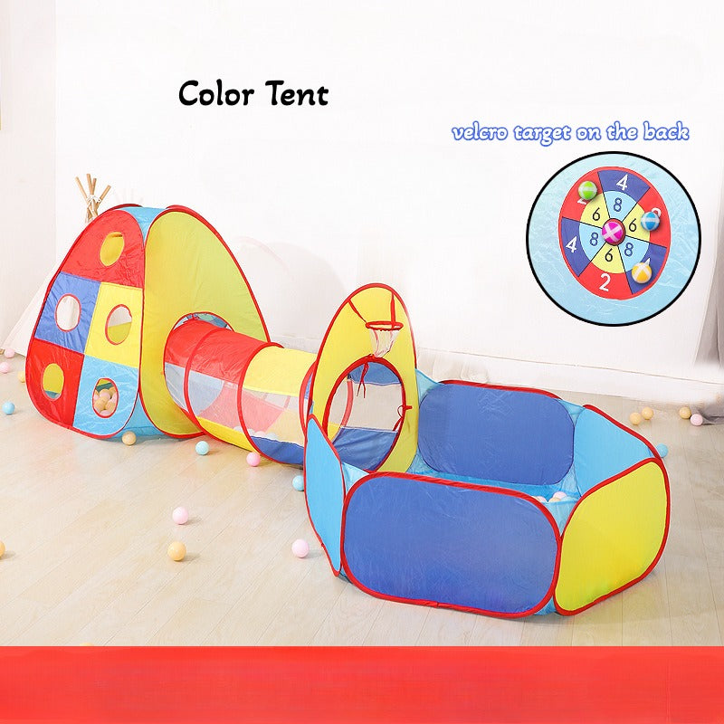 3-in-1 Kids Play Tent With Tunnel and Ball Pit Set - Foldable Indoor/Outdoor Dino