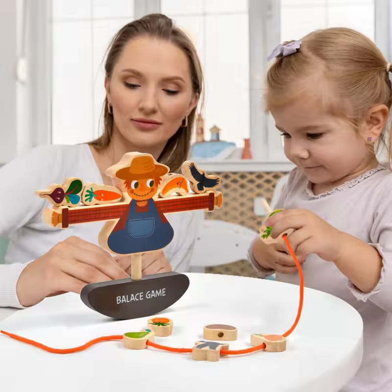 Wooden Farm Scarecrow Block Threading Balance Game - 974