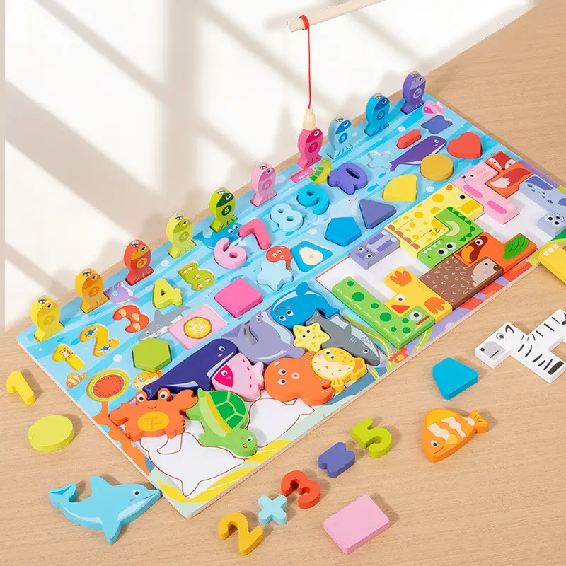 Wooden Montessori 5in1 Letter Fishing Game Board