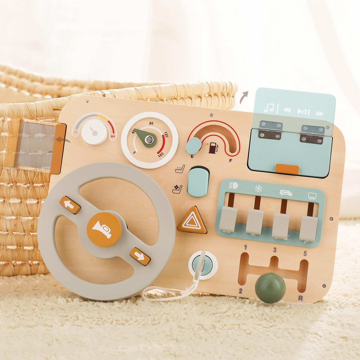 Wooden Montessori Steering Wheel Sensory Activity Board