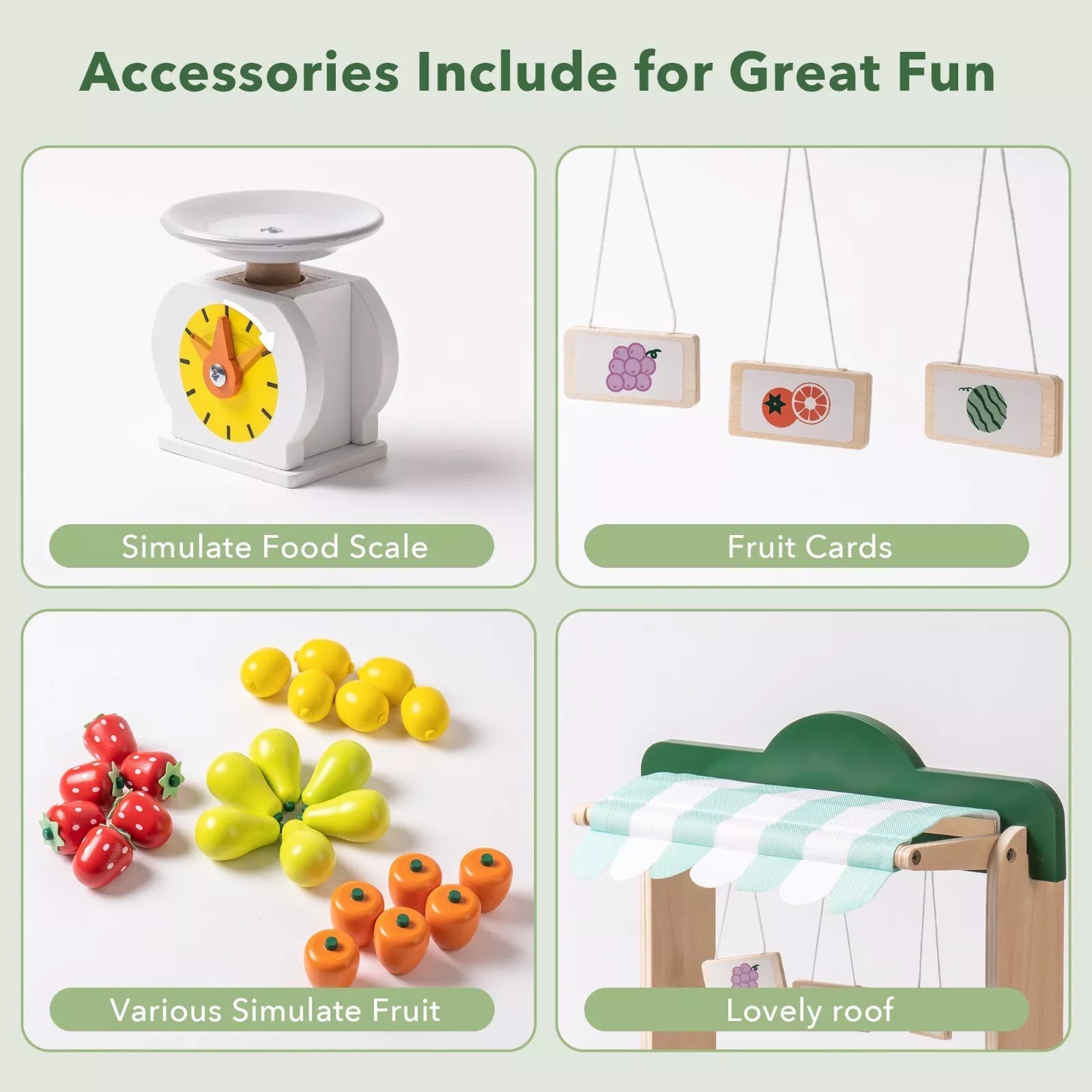 Wooden Farmers Market Stand Fruit Stall Toy Grocery Store Set For Kids