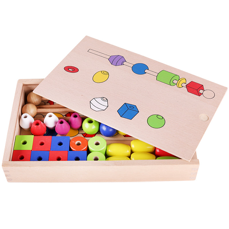 Fidtoy Wooden Stringing Beads Set for Toddlers Fine Motor Skills Learning Toy Montessori Threading Beads for Preschool Quiet Time Play