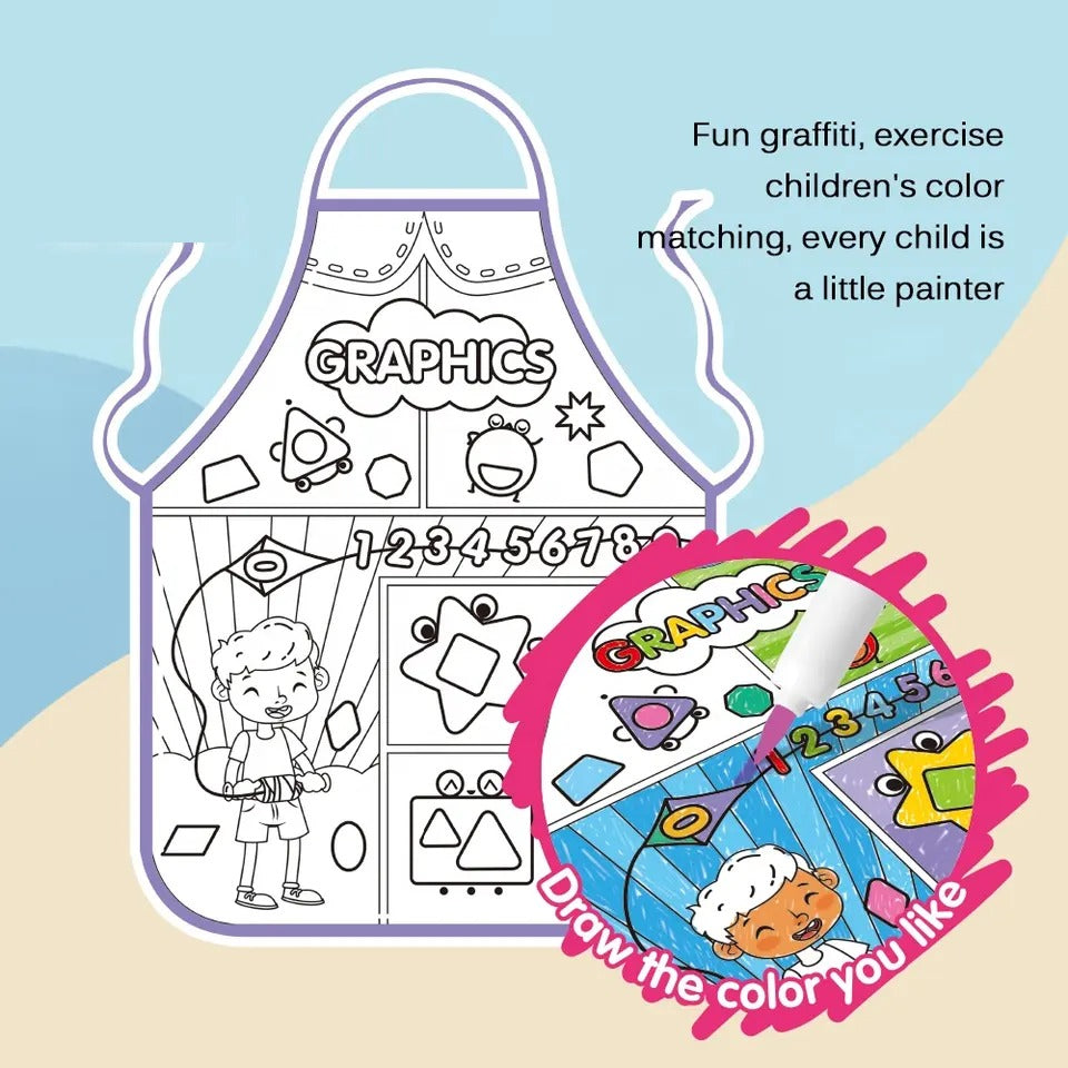 Washable Drawing Apron with 12 Colorful Marker Set - 10D