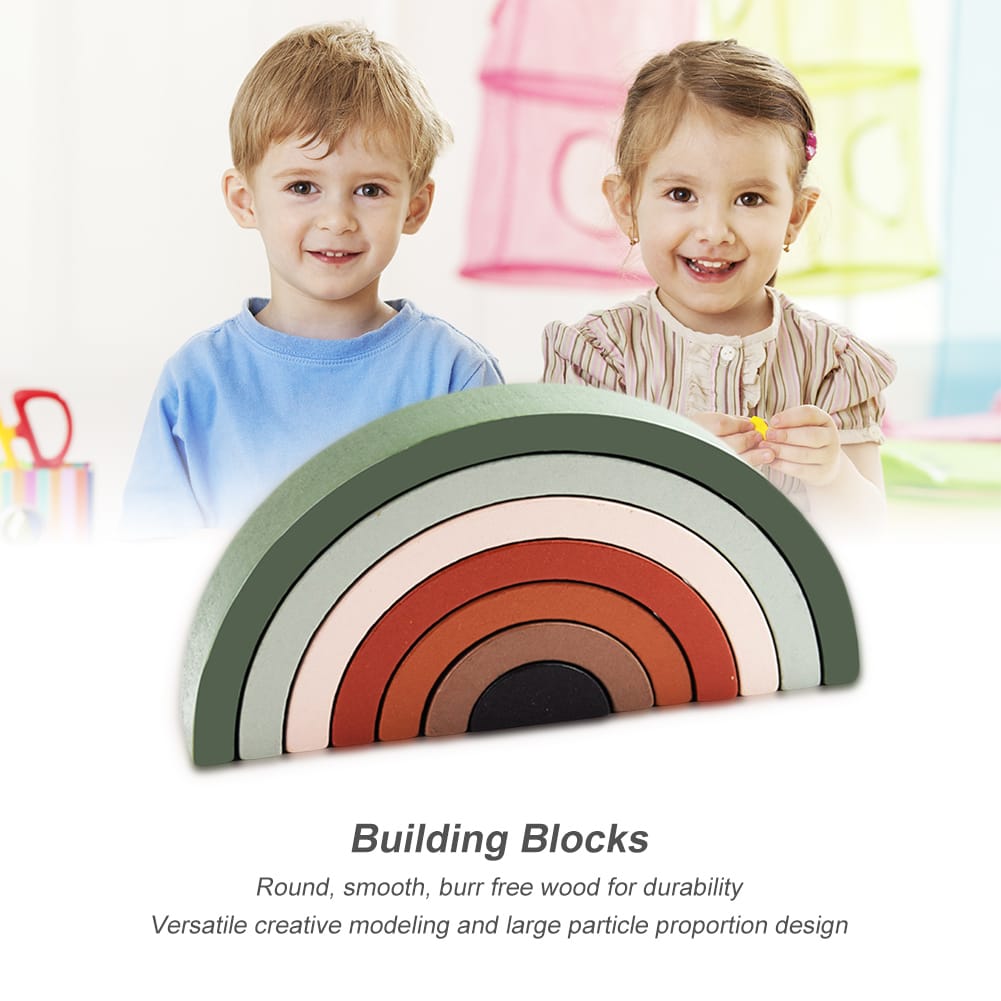 Wooden Small Rainbow 3 Stacking Blocks - 7 Pieces - 941
