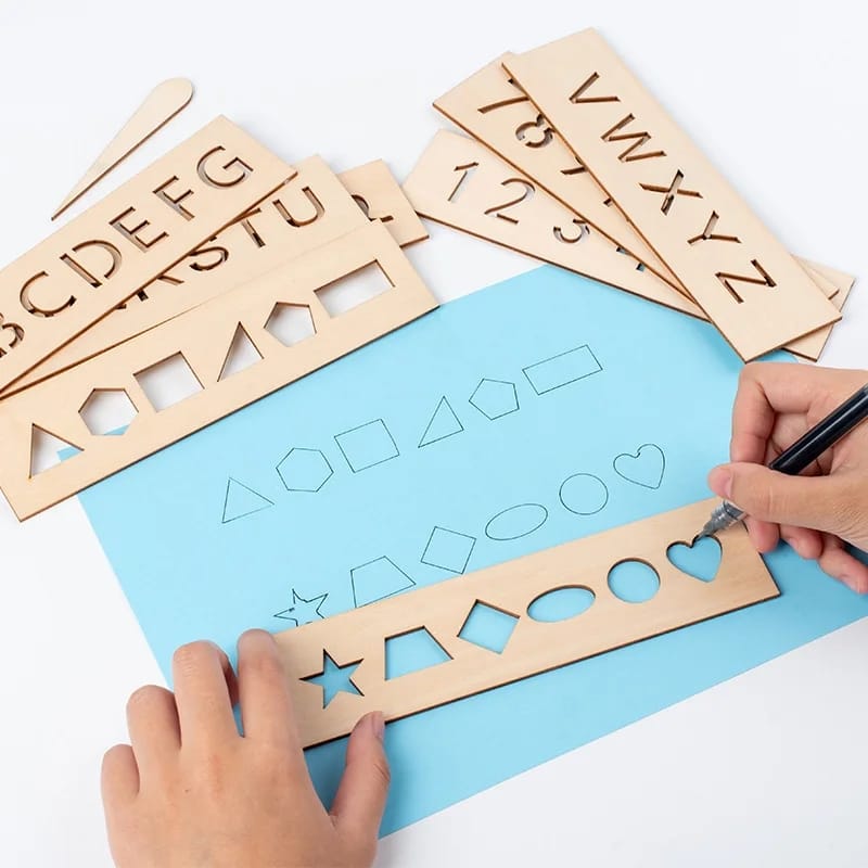 Alphabets, Numbers and Shapes Drawing Stencils Kit 8 Scales