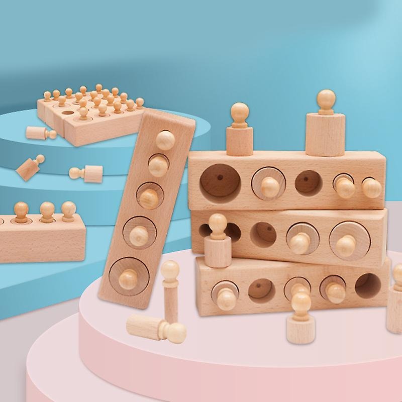 4in1 Montessori Wooden Knobbed Cylinder Socket - 085