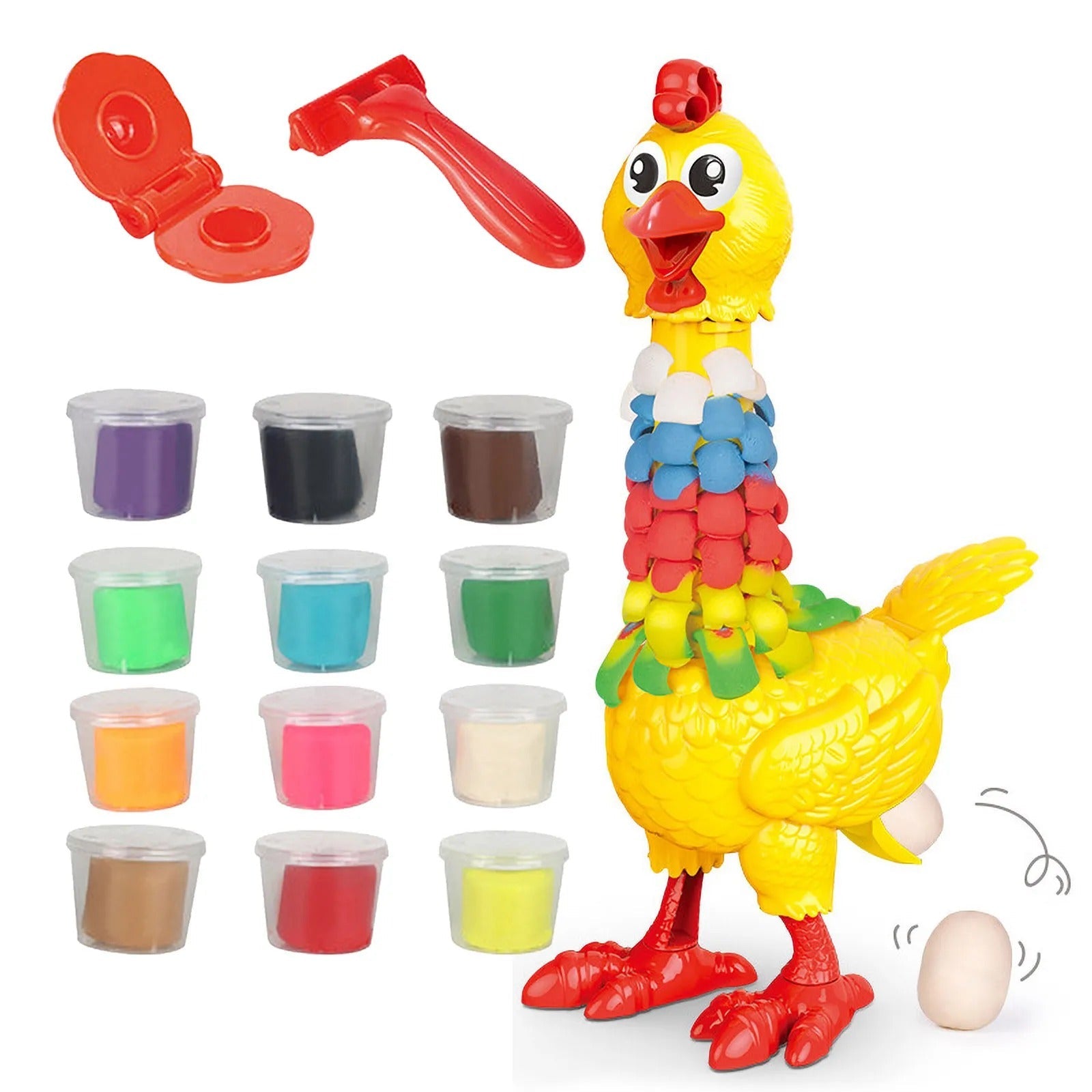 DIY Colorful Feathers Chicken Play Dough Laying Eggs - 286