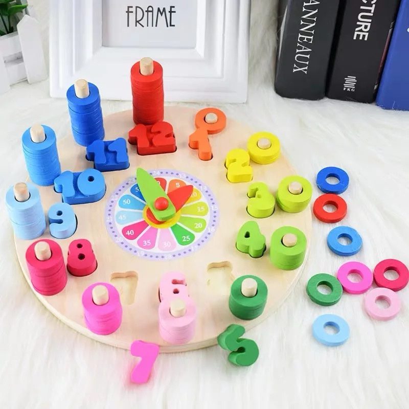 2-in-1 Wooden Clock Puzzle and Counting Toy | Montessori-Inspired Learning for Toddlers