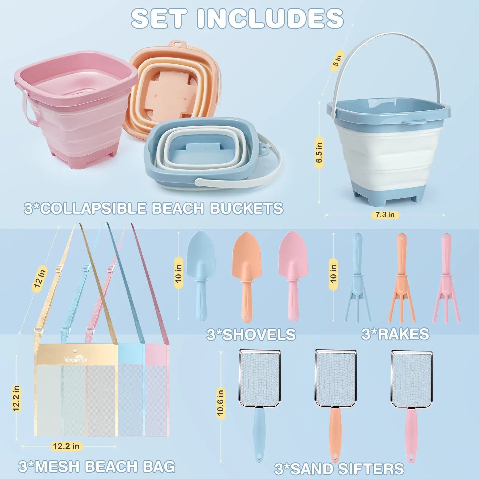 Fidtoy Portable Beach Sand Toy Set for Kids 3-10 - Treasure Hunting Fun