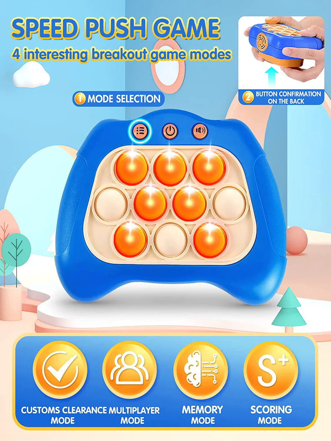 Console de jeu Fidtoy Pop It – Jouet sensoriel lumineux portable pour enfants de 3 ans et plus