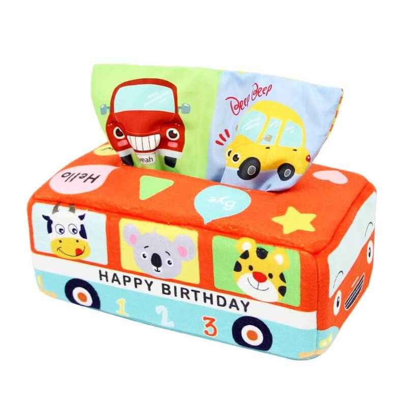 Fidtoy Baby Sensory Tissue Box Toy – Montessori Crinkle Papers, Colorful Scarves & Hand Rattle for Infants 6–12 Months