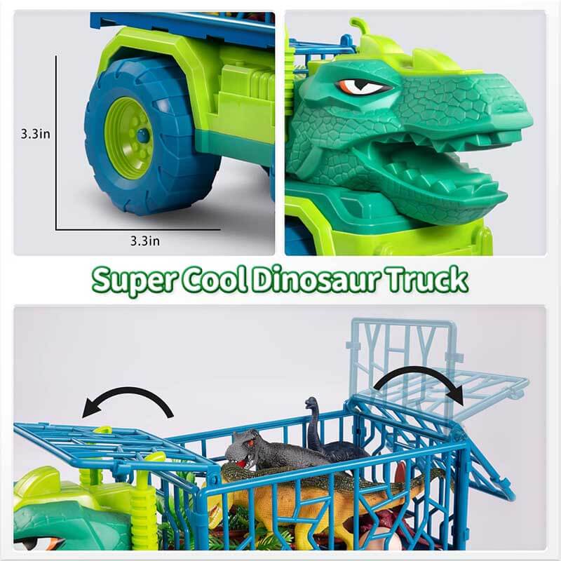 Fidtoy Ensemble de Camions de Transport de Dinosaures avec 15 Dinosaures Réalistes et Tapis d'Activité – Jouet STEM Imaginatif pour Enfants