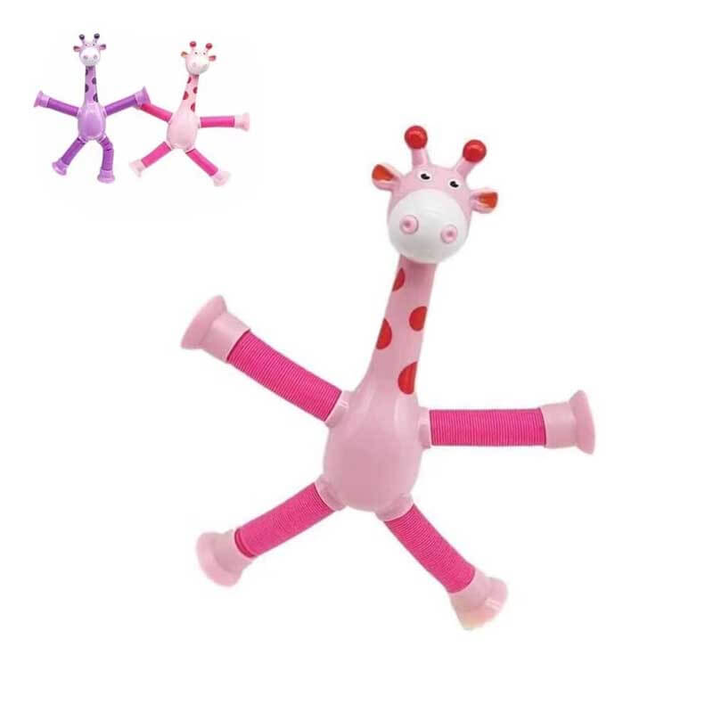 Fidtoy Telescopic Suction Cup Giraffe Toy - Sensory Toy with LED Lights and Retractable Tubes