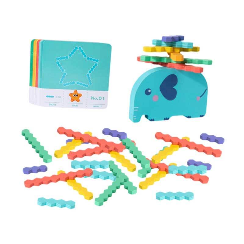 Jeu d'équilibre et d'empilage Fidtoy Éléphant pour enfants de 3 à 6 ans – Jouet éducatif et Montessori en bois pour le développement de la motricité fine et des capacités cognitives
