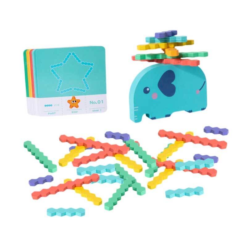 Jeu d'équilibre et d'empilage Fidtoy Éléphant pour enfants de 3 à 6 ans – Jouet éducatif et Montessori en bois pour le développement de la motricité fine et des capacités cognitives
