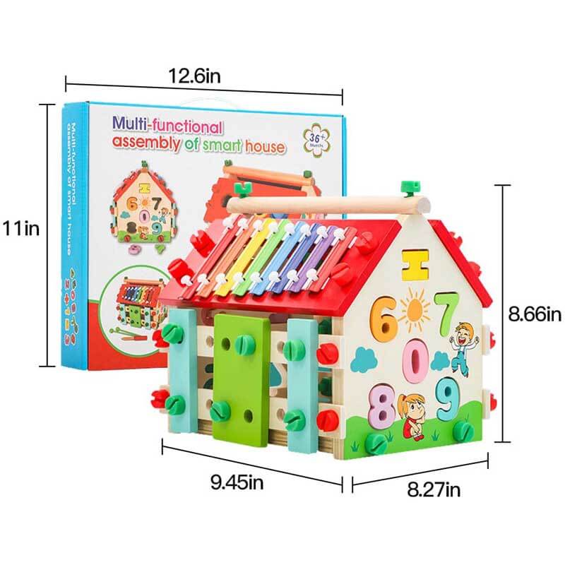 Fidtoy Cubo de Actividades de Madera Montessori Casa de Actividades para Niños Pequeños Juguete de Aprendizaje Multi-Actividad
