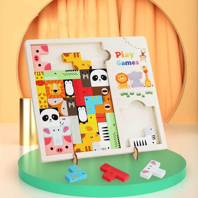 Fidtoy Tour de puzzle en bois et blocs STEM | Jouet de construction éducatif pour tout-petits