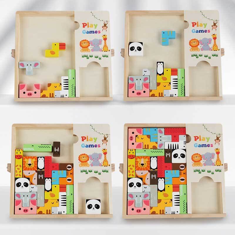 Fidtoy Tour de puzzle en bois et blocs STEM | Jouet de construction éducatif pour tout-petits