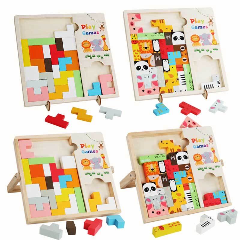 Fidtoy Tour de puzzle en bois et blocs STEM | Jouet de construction éducatif pour tout-petits