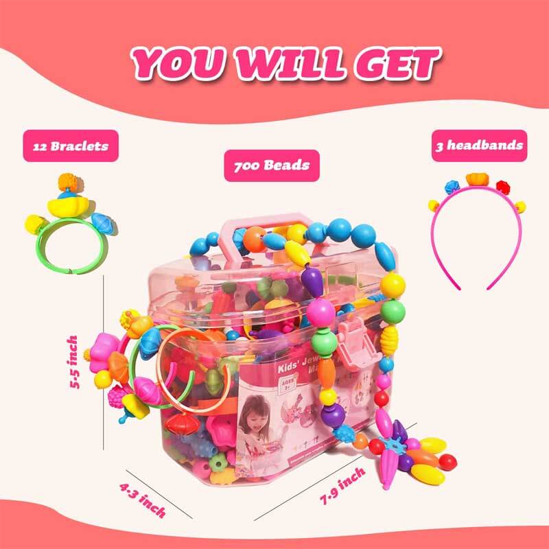 Fidtoy Pop Beads Jewelry Kit for Girls – Creative Bracelet & Necklace Making Toy