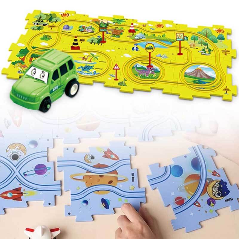 Fidtoy DIY Assembling Electric Trolley Puzzle Track Set – STEM Educational Car Toy for Kids