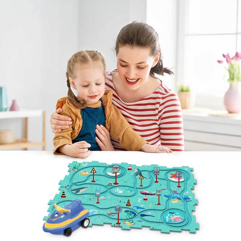 Fidtoy DIY Assembling Electric Trolley Puzzle Track Set – STEM Educational Car Toy for Kids