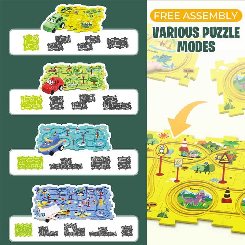 Fidtoy DIY Assembling Electric Trolley Puzzle Track Set – STEM Educational Car Toy for Kids