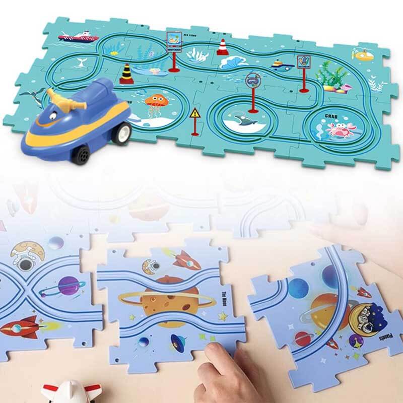 Fidtoy DIY Assembling Electric Trolley Puzzle Track Set – STEM Educational Car Toy for Kids