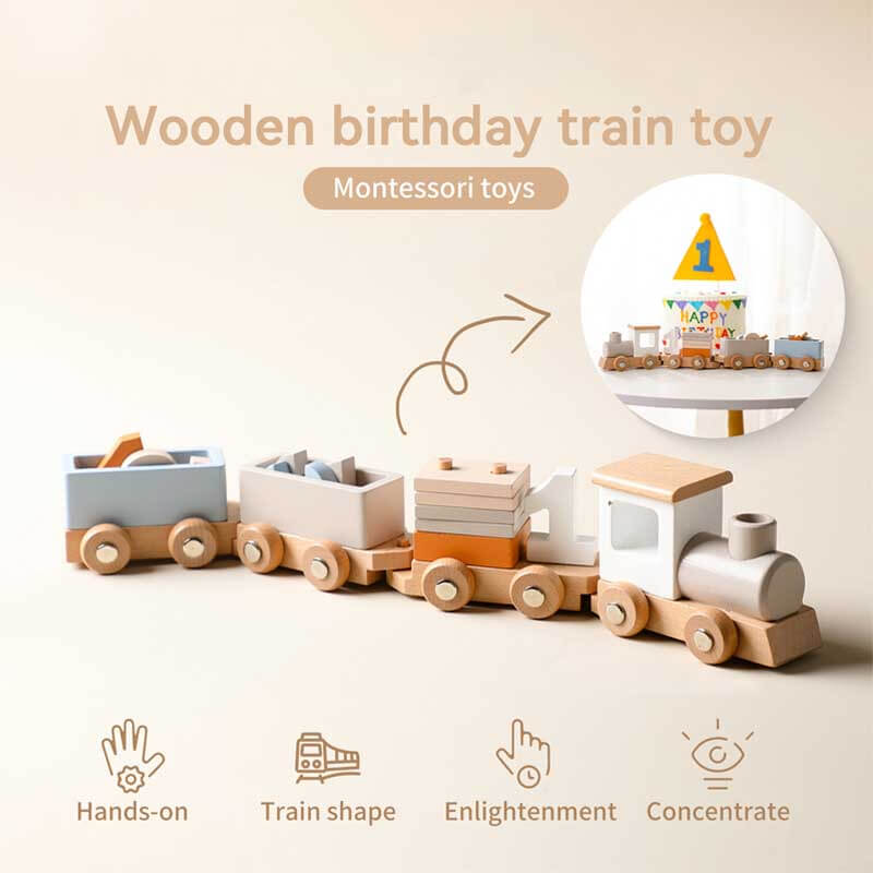 Fidtoy Train d'anniversaire en bois avec blocs numérotés | Jouet d'apprentissage Montessori pour les tout-petits de 1 à 5 ans