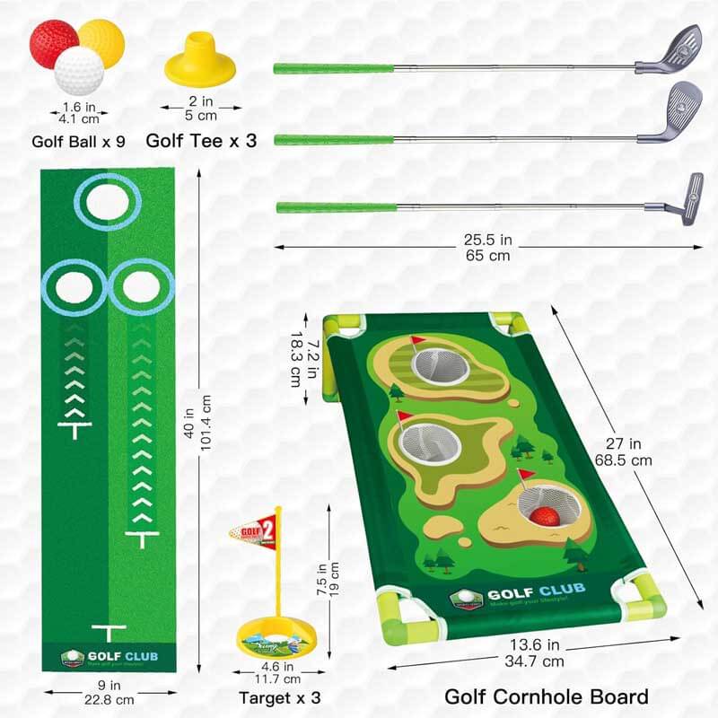 Ensemble de golf Fidtoy pour enfants – Clubs de golf réglables pour tout-petits avec tapis de putting et jeu de maïs