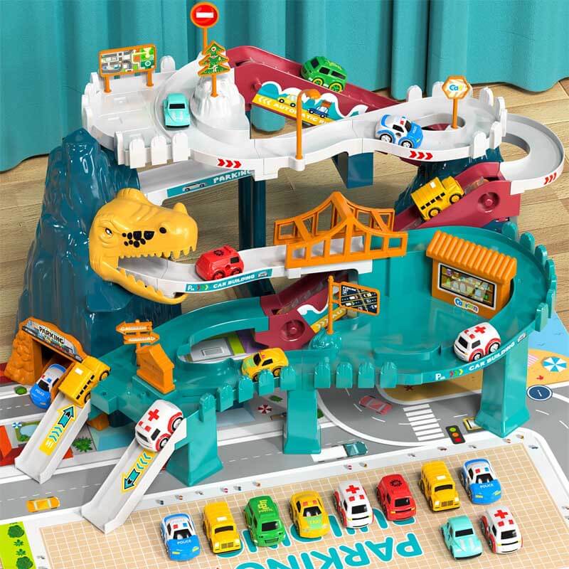 Fidtoy Circuit de Course de Dinosaures pour Enfants de 4 à 8 Ans - Ensemble de Course Créatif