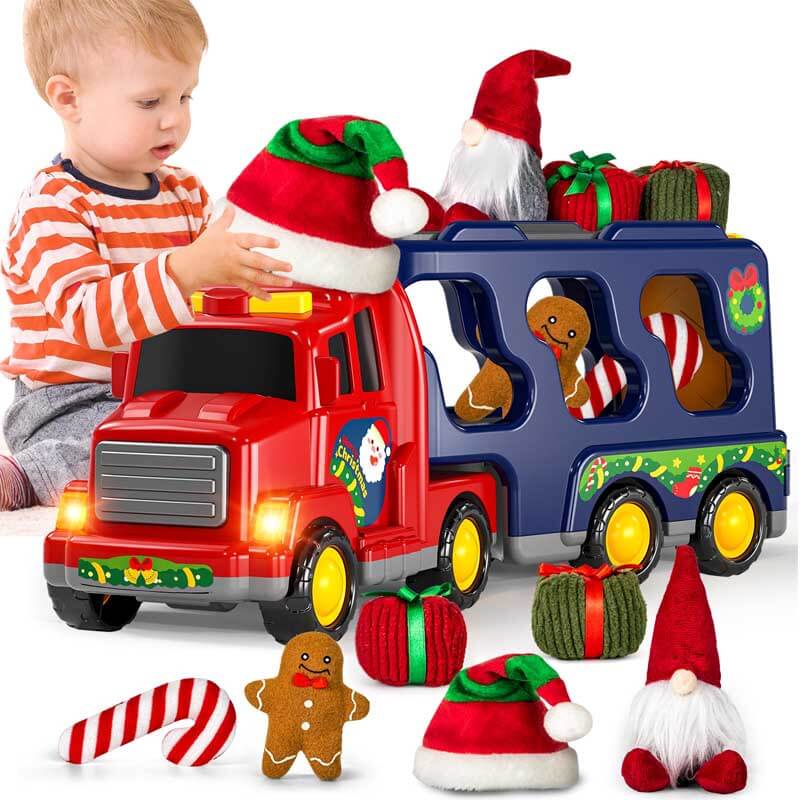 Fidtoy Christmas Toddler Truck Toy Set | Lights, Sound, and Holiday Accessories for Ages 3-7